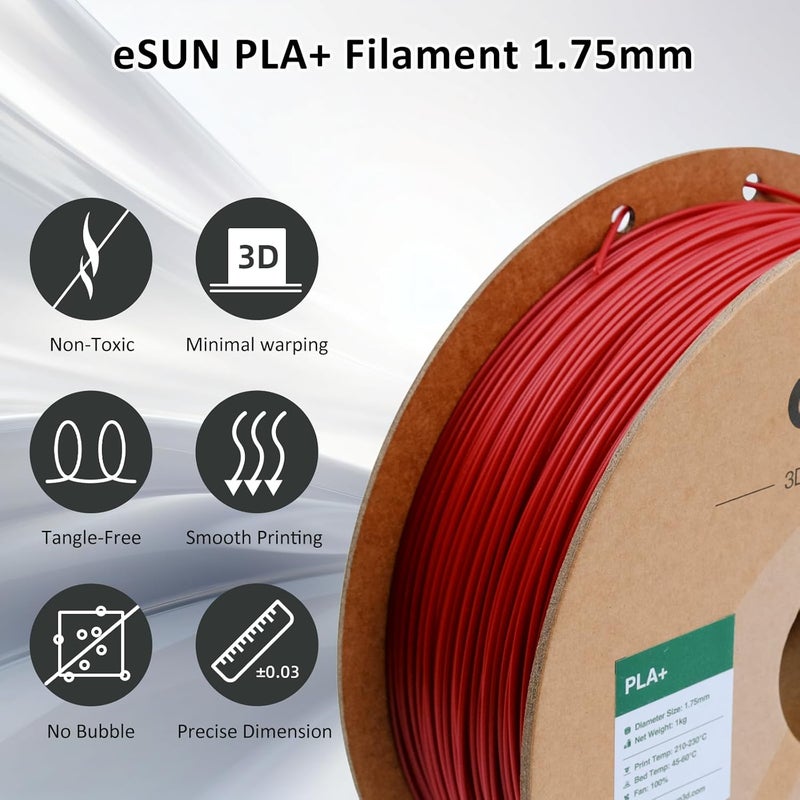 eSUN PLA+ Filament 1.75mm 1KG, 3D Printer Filament Dimensional Accuracy +/- 0.03mm, 1kg Cardboard Spool(2.2lbs) 3D Printing Filament, Fits for Most FDM 3D Printers(Fire Engine Red) - Image 2
